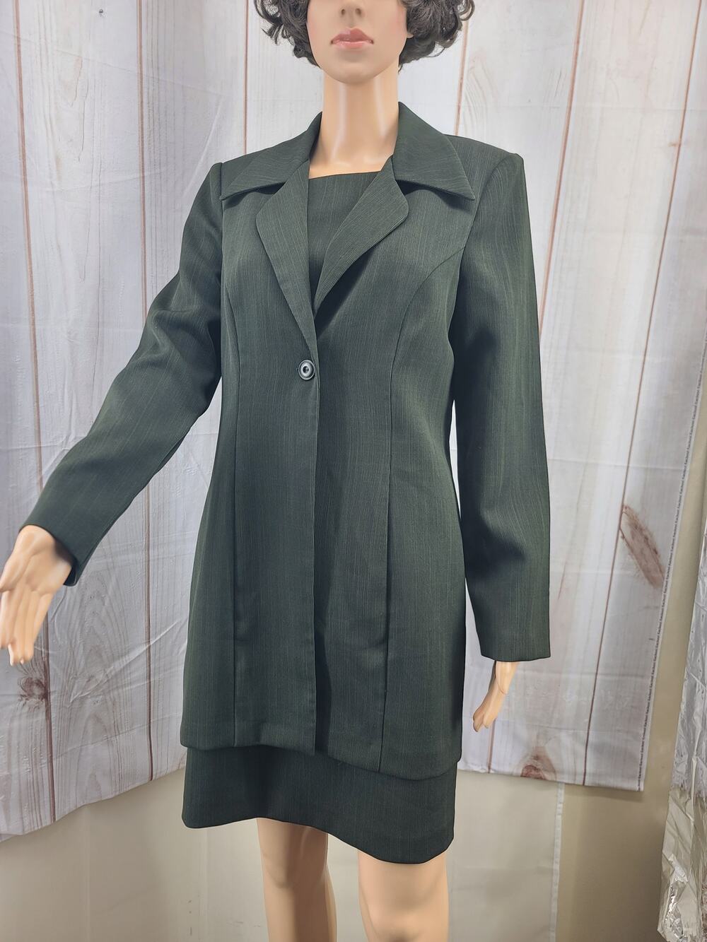 Fashion Bug Women 8 Sheath Dress Suit Single-Breasted Blazer Jacket Dark Green